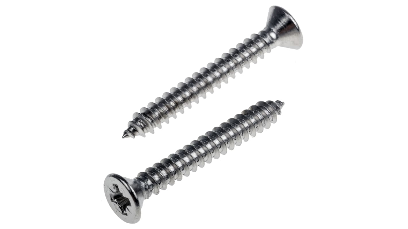 RS PRO Plain Stainless Steel Countersunk Head Self Tapping Screw, N°8 x 1.1/4in Long 32mm Long