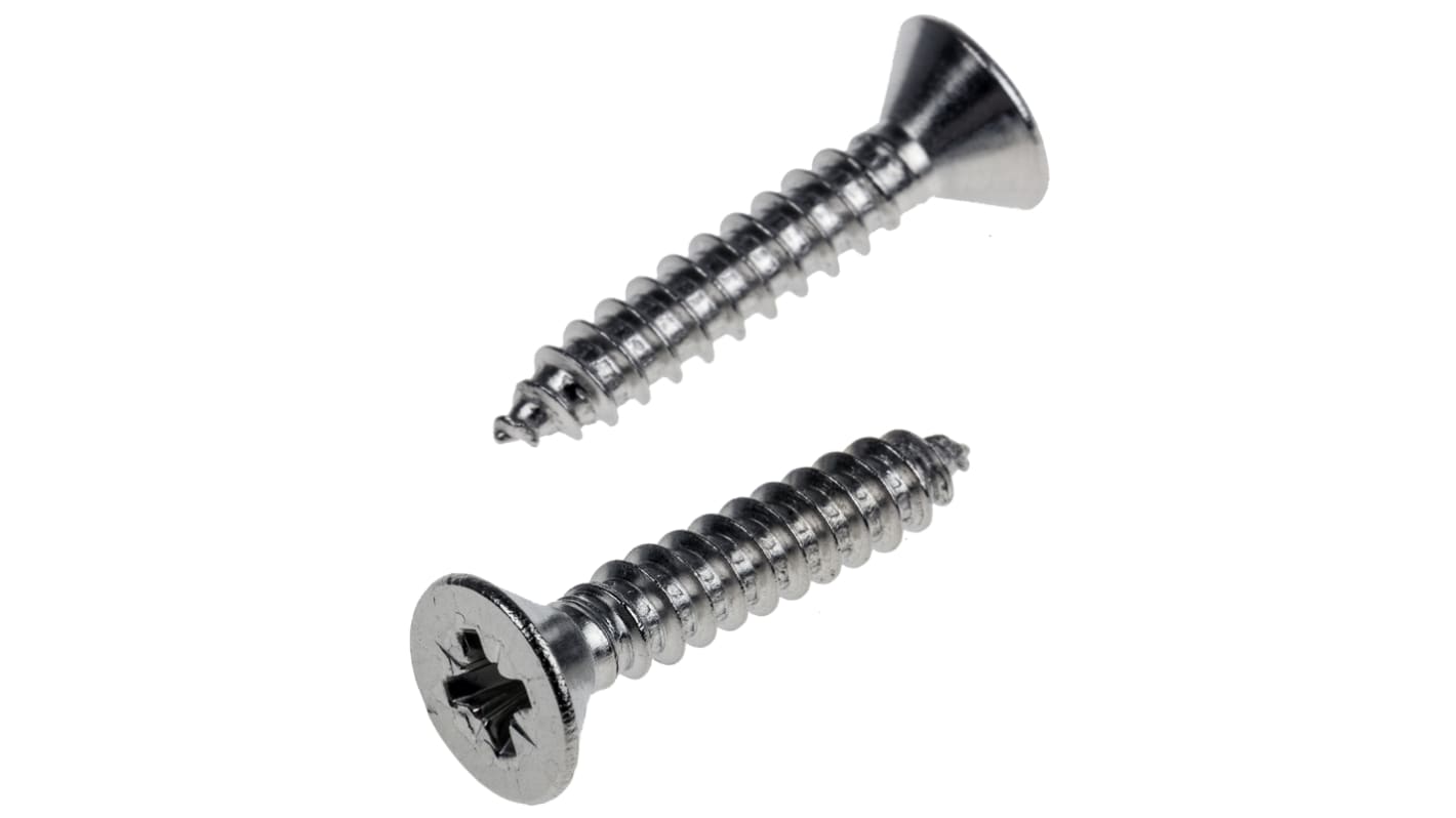 RS PRO Plain Stainless Steel Countersunk Head Self Tapping Screw, N°10 x 1in Long 25mm Long