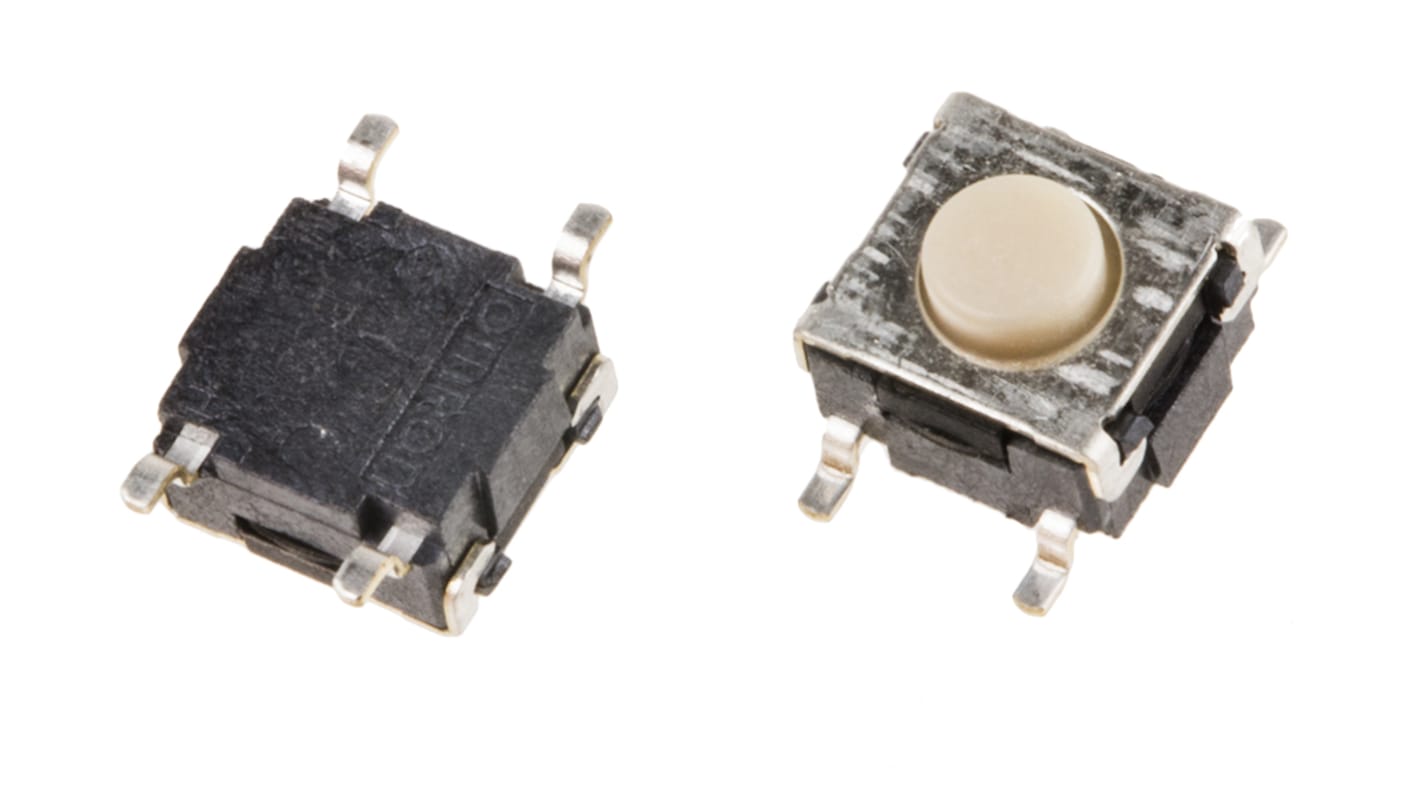 Omron Taster SPST, SMD 50 mA @ 24 V dc Tastend 0.55mm Knopf Creme, 6.6 x 6mm B. 6.6mm L. 6mm