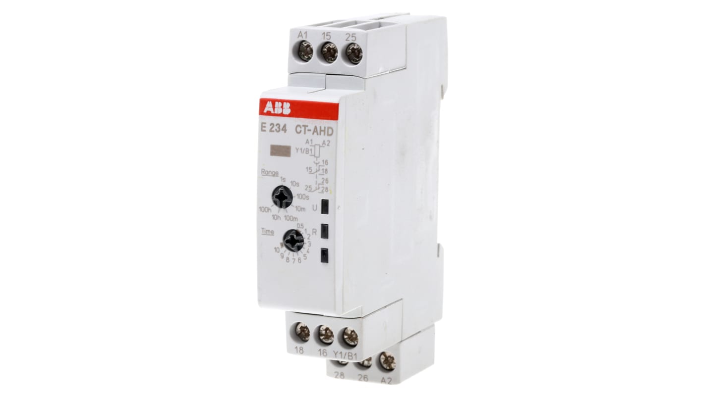 ABB 1SVR Series DIN Rail Mount Timer Relay, 24 → 240 V ac, 24 → 48V dc, 2-Contact, 0.05 s → 100h,