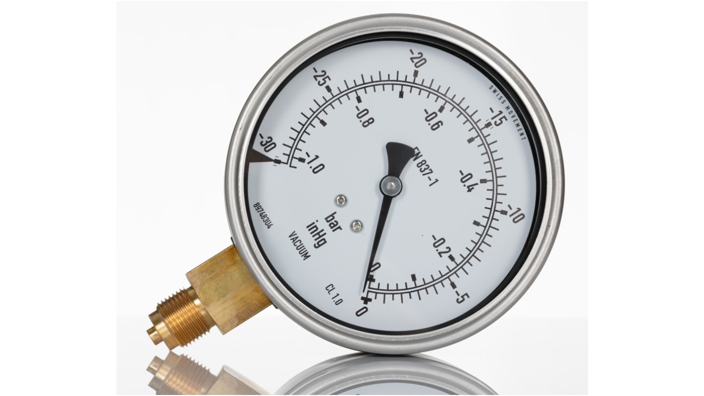 33043423 RS PRO BSP 3/8 Analogue Pressure Gauge 0bar Bottom Entry
