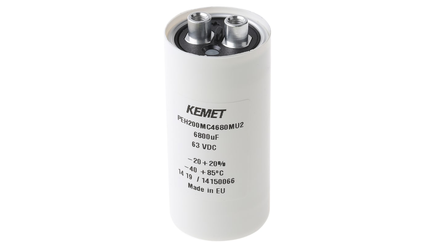 Condensatore KEMET, serie PEH200, 6800μF, 63V cc, ±20%, +85°C, Terminale a vite