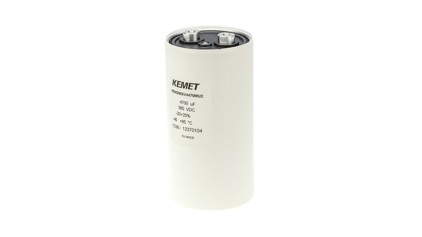 Condensatore KEMET, serie PEH200, 4700μF, 385V cc, ±20%, +85°C, Terminale a vite