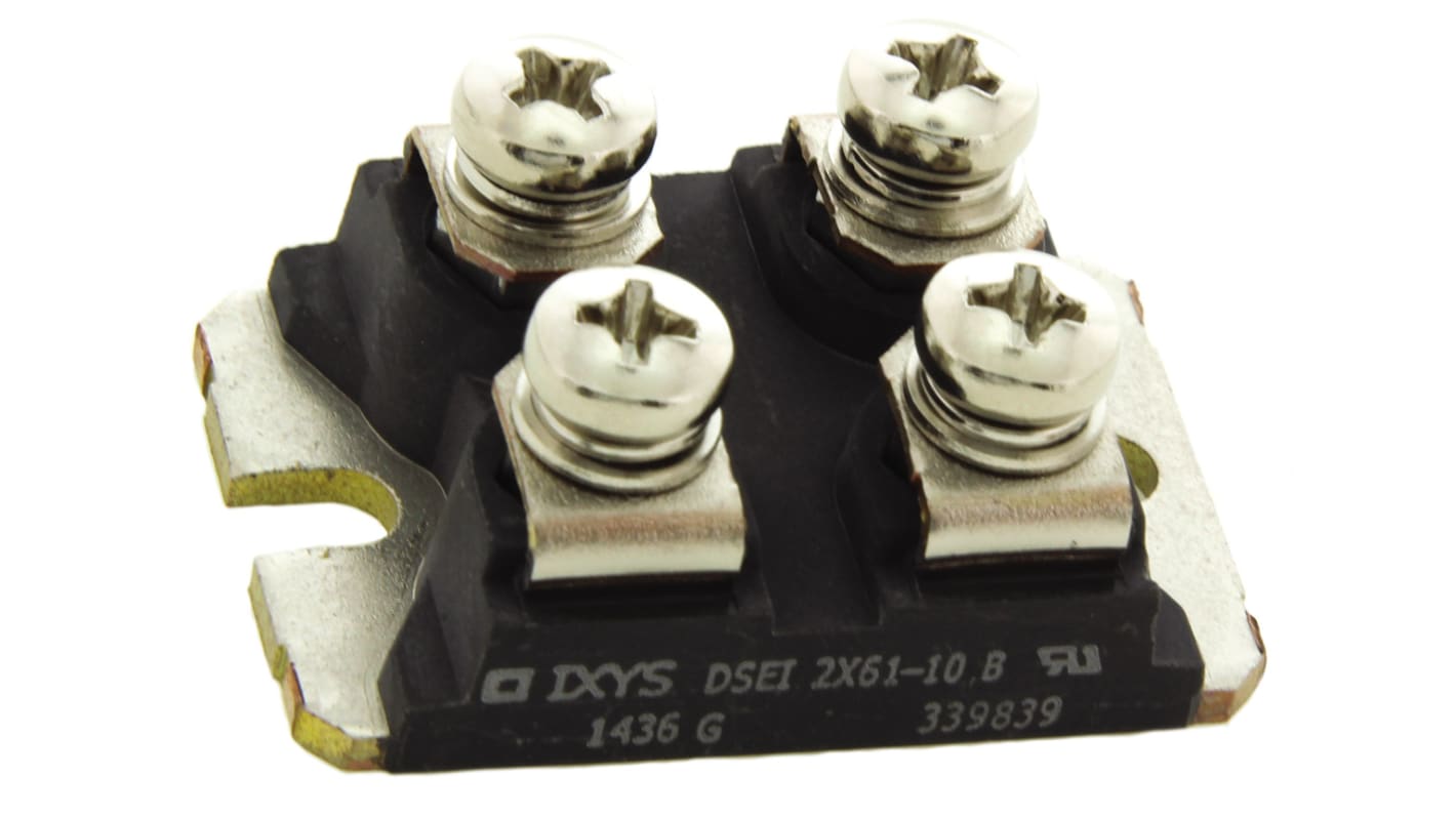 Diodo, DSEI2X61-10B, Conmutación, 60A, 1000V Conexión de silicio, 50ns, SOT-227B, 4-Pines 2.3V