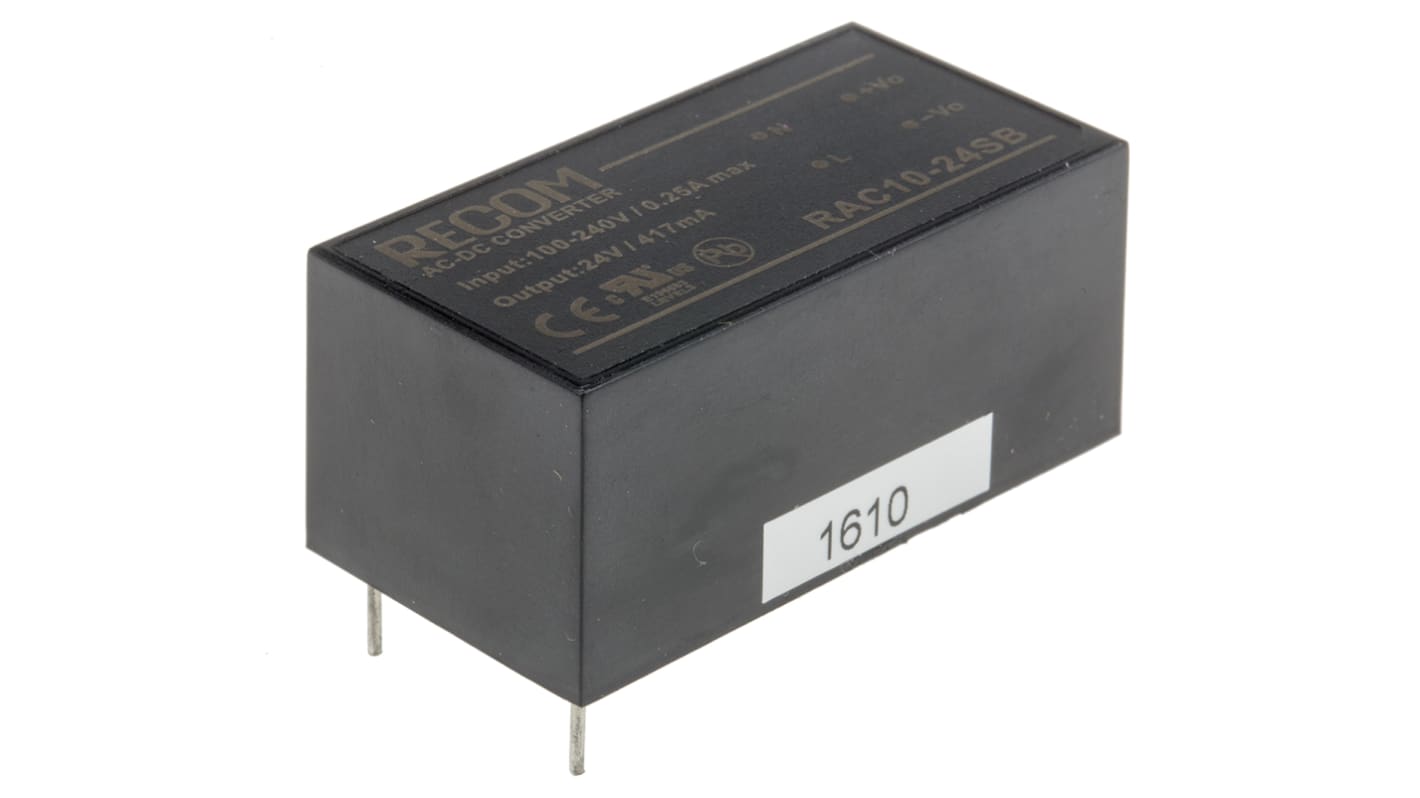 Recom Switching Power Supply, RAC10-24SB, 24V dc, 417mA, 10W, 1 Output, 90 → 264V ac Input Voltage