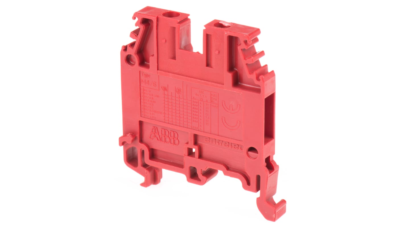 Entrelec SNA Series Red DIN Rail Terminal Block, 4mm², Single-Level, Screw Termination