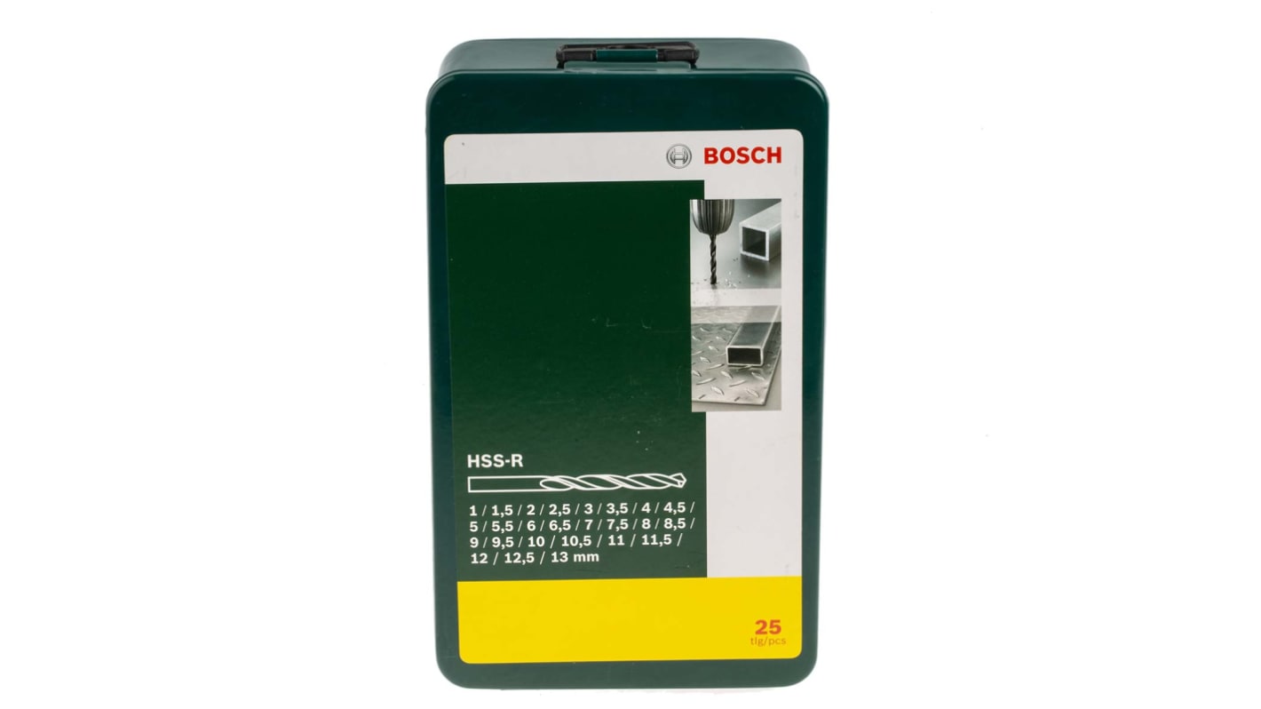 Bosch 25-Piece Twist Drill Bit Set for Metal, 13mm Max, 1mm Min, HSS-R Bits