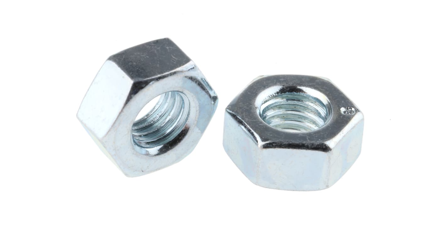 RS PRO, Bright Zinc Plated Steel Hex Nut, DIN 934, M6