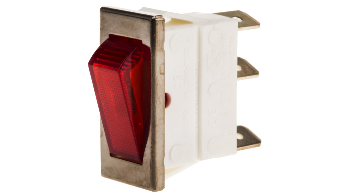 Billenőkapcsoló IP40 megvilágított Vörös SPST, Be-ki, 16 A, +85°C 0°C 28.2mm 11.5mm