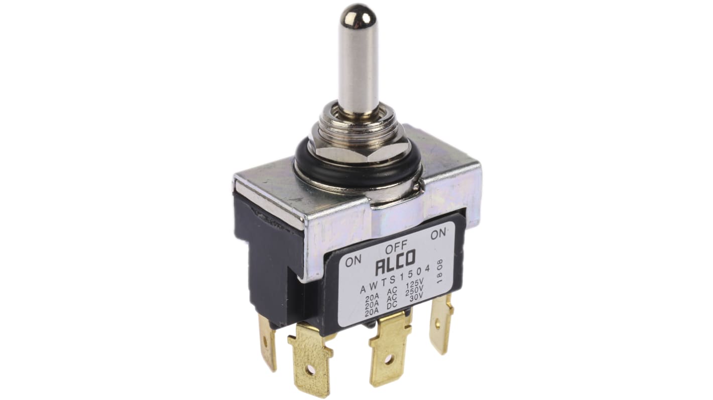 TE Connectivity Toggle Switch, Panel Mount, (On)-Off-(On), DPDT, Tab Terminal