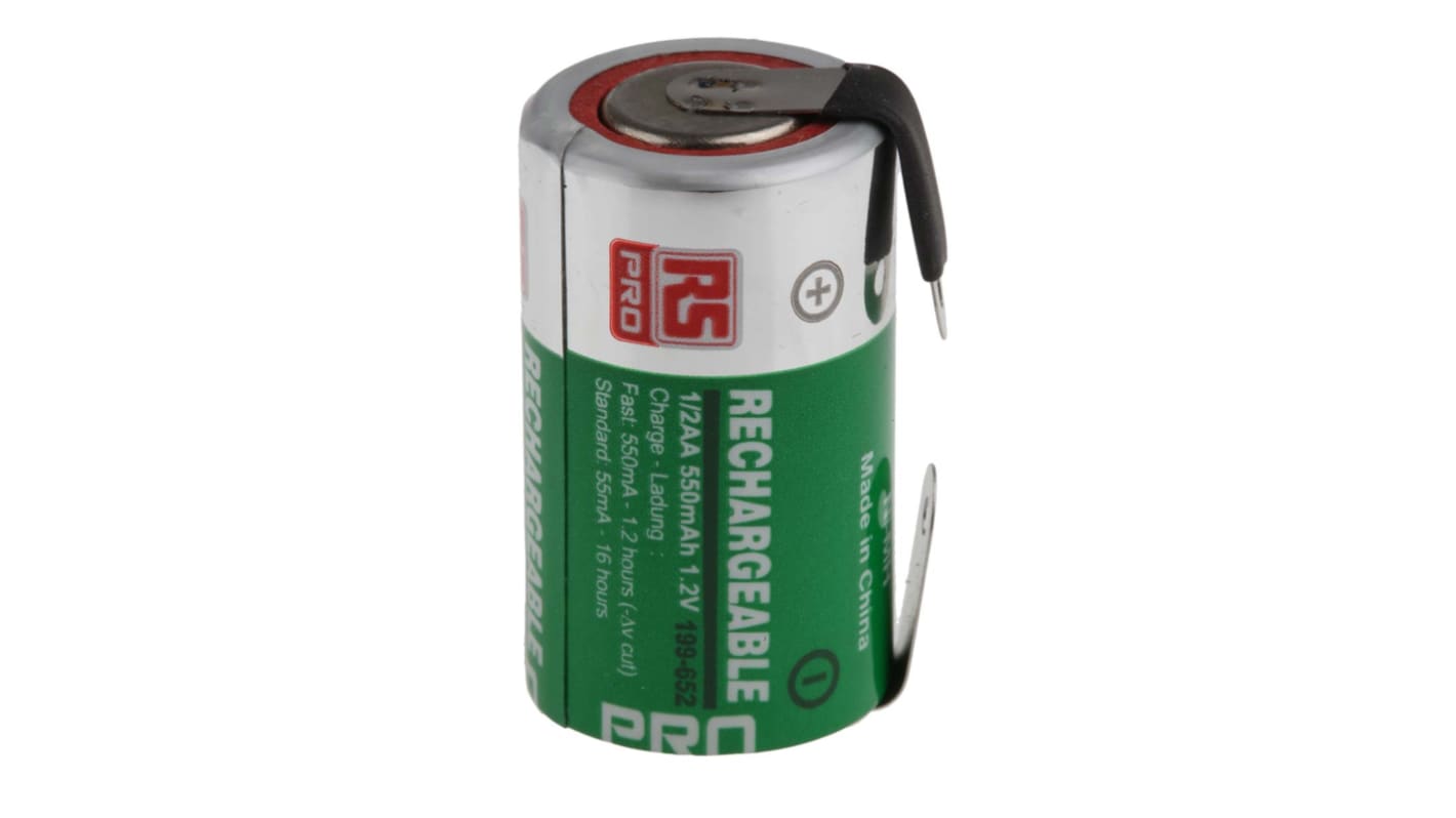 RS PRO, 1.2V, 1/2 AA, NiMH Rechargeable Battery, 550mAh