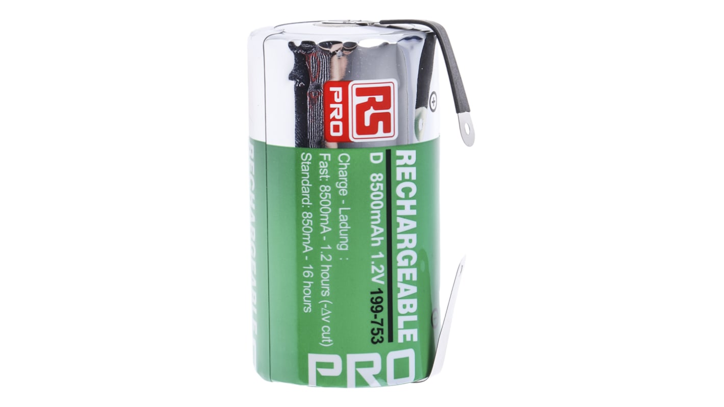 RS PRO Genopladeligt D-batteri NiMH 1.2V, 8.5Ah Med loddeflige Terminal