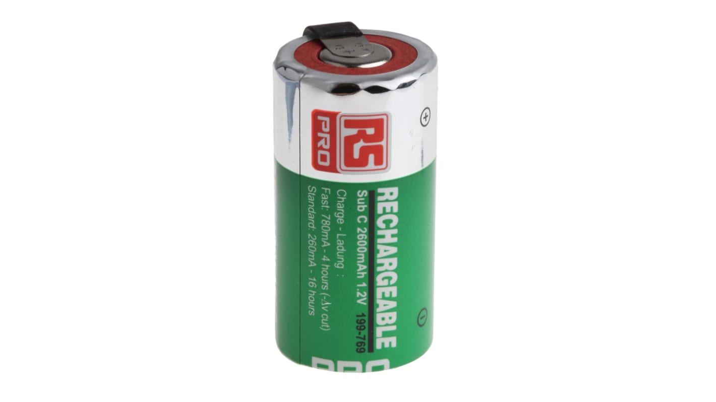 RS PRO Genopladeligt batteri, 1.2V, NiMH, Terminaler: Tags, 2.6Ah