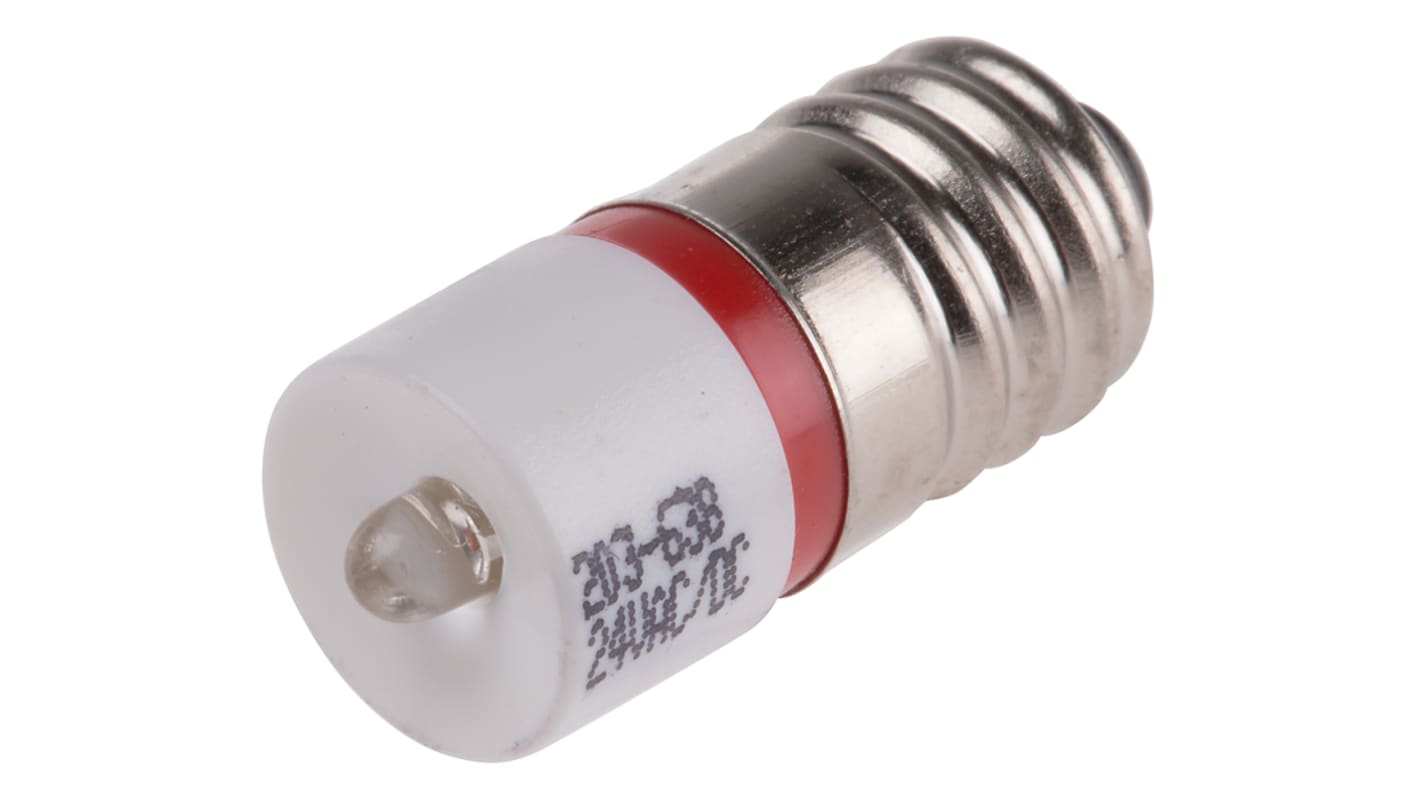 Bombilla para piloto luminoso LED RS PRO Rojo, λ 630nm, 24V ac/dc, 1750mcd, casquillo E10, Ø 10mm