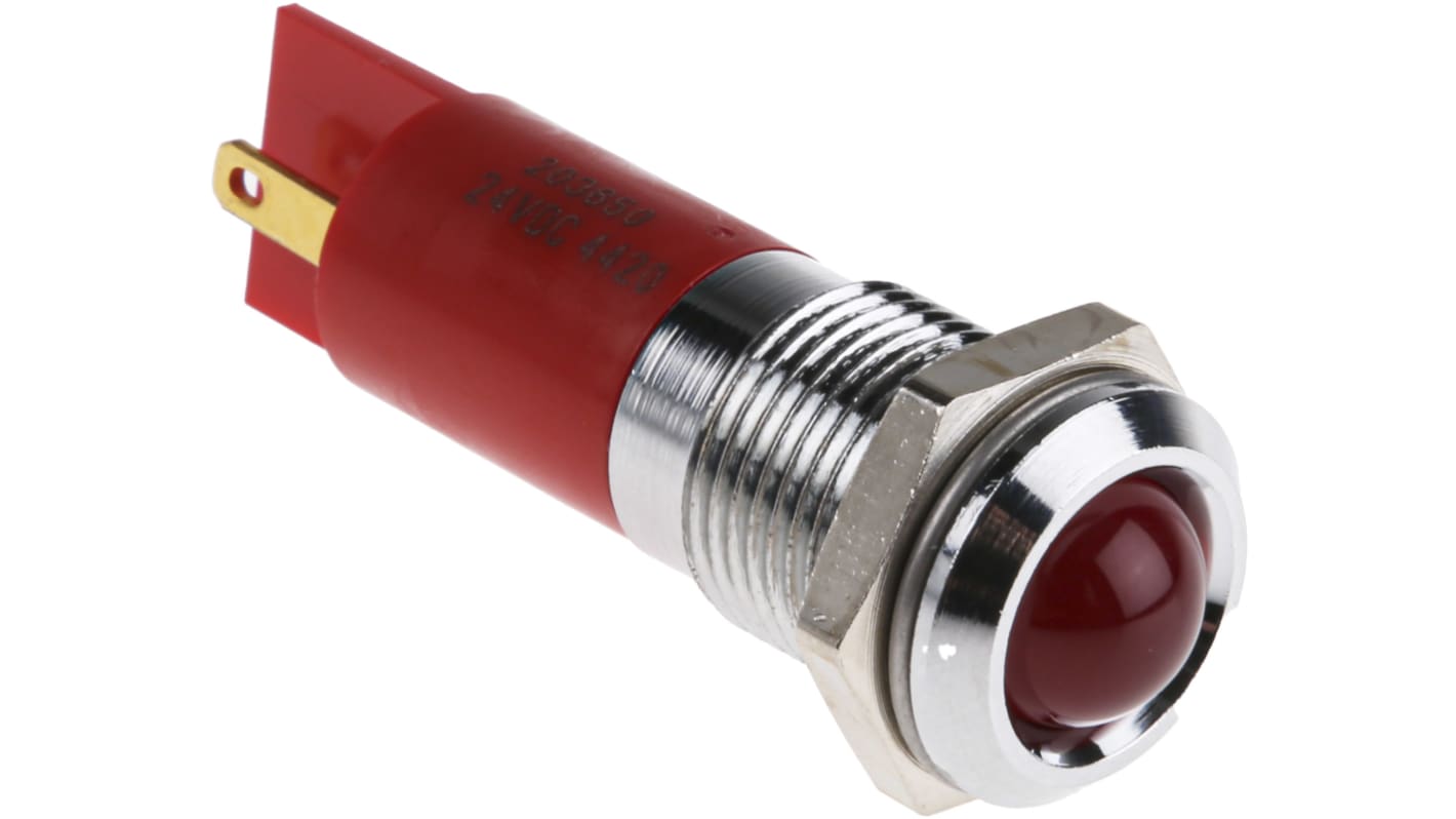 RS PRO Red Flashing LED Panel Mount Indicator, 24V dc, 14mm Mounting Hole Size, Solder Tab Termination