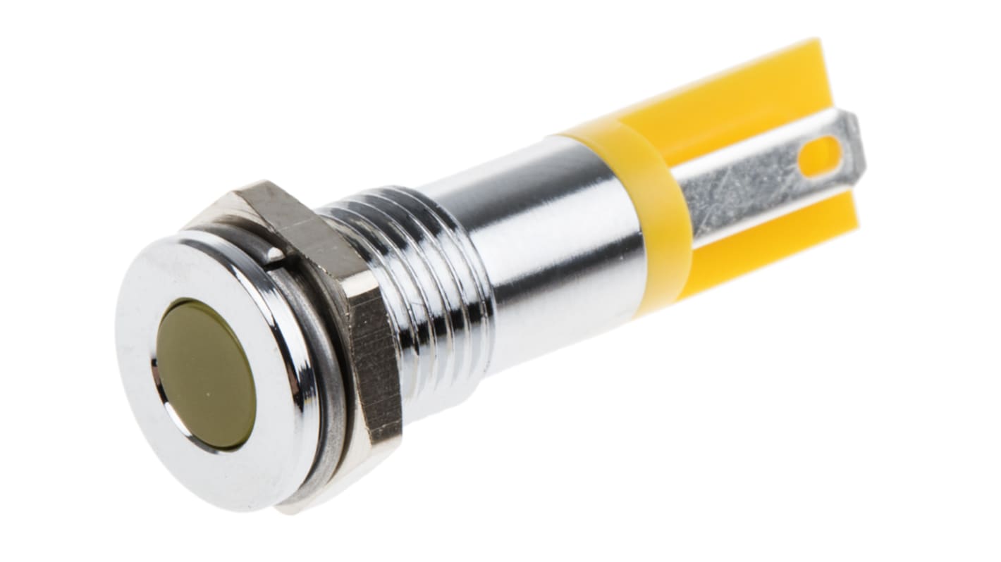 RS PRO Yellow Panel Mount Indicator, 2V dc, 8mm Mounting Hole Size, Solder Tab Termination