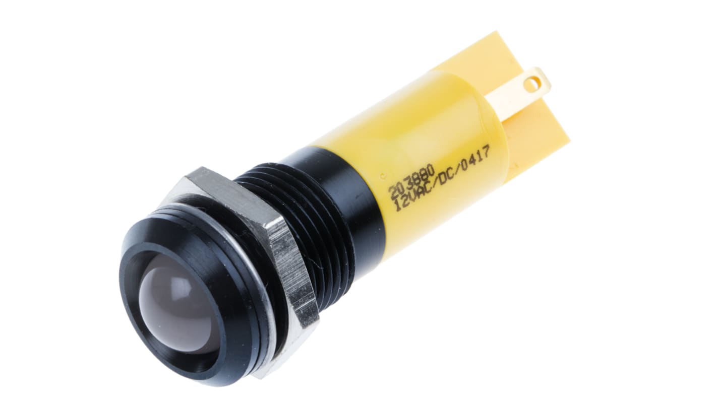 RS PRO Yellow Panel Mount Indicator, 14mm Mounting Hole Size, Solder Tab Termination, IP67