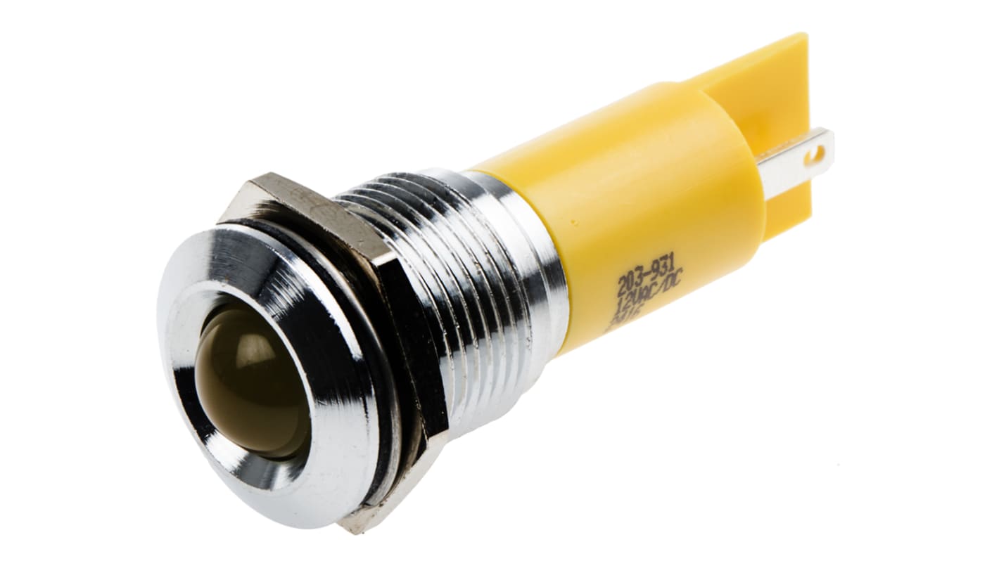 Indicatore da pannello RS PRO Giallo  a LED, 12V ca/cc, Sporgente, foro da 16mm