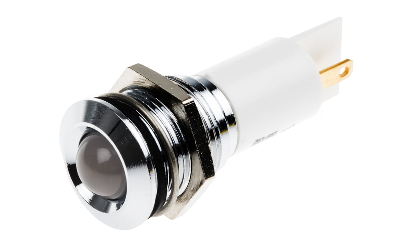 Indicador LED RS PRO, Blanco, lente prominente, marco Cromo, Ø montaje 16mm, 20mA, 350mcd