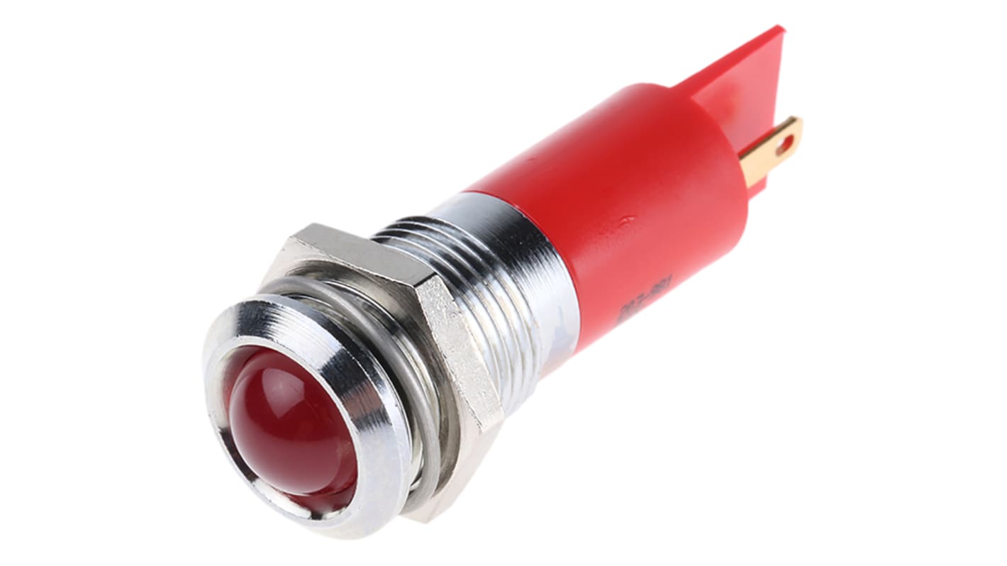 Indicador LED RS PRO, Rojo, lente prominente, marco Cromo, Ø montaje 14mm, 2V dc, 20mA, 7500mcd
