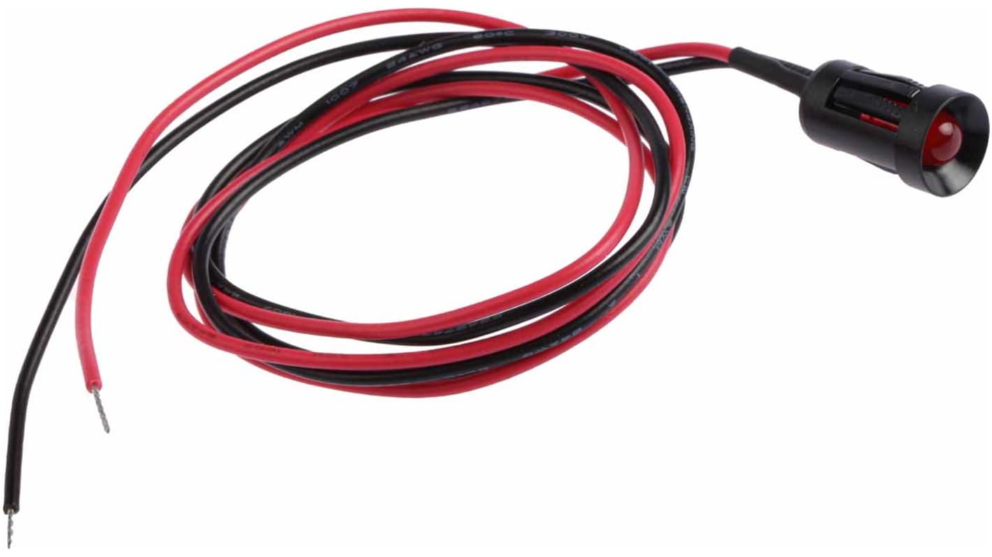 Indicador LED RS PRO, Rojo, lente rebajada, marco Negro, Ø montaje 8mm, 12V dc, 20mA, 10000mcd