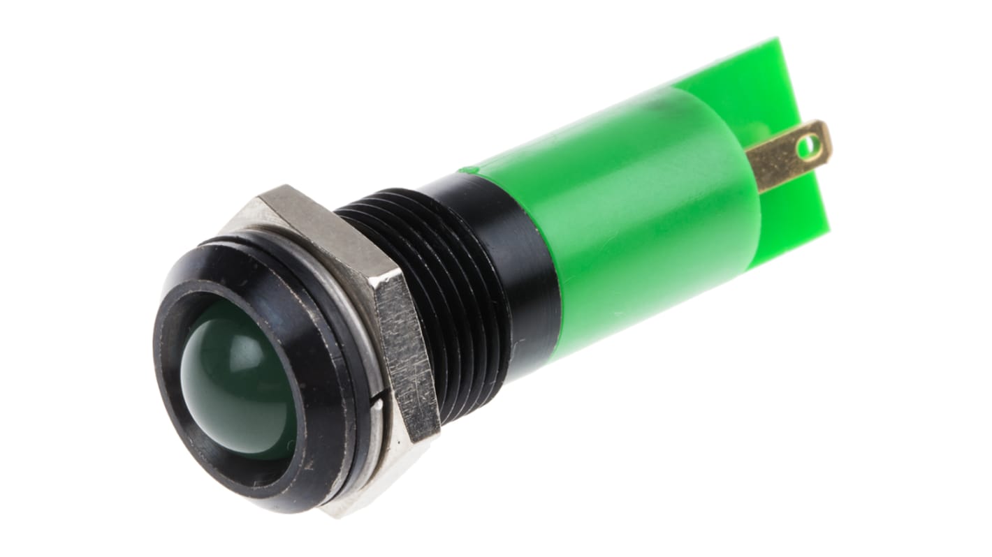 Indicatore da pannello RS PRO Verde  a LED, 12V, IP67, Sporgente, foro da 14mm