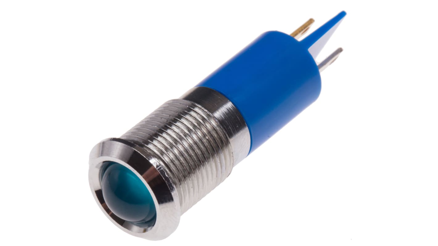 RS PRO Blue Panel Mount Indicator, 110V ac, 14.5mm Mounting Hole Size, Solder Tab Termination, IP40