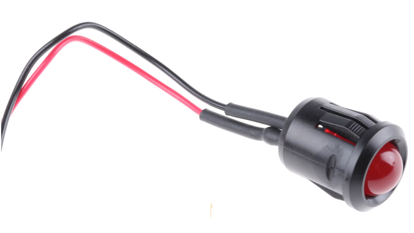 Indicador LED RS PRO, Rojo, lente prominente, marco Negro, Ø montaje 14mm, 24V dc, 20mA, 7500mcd