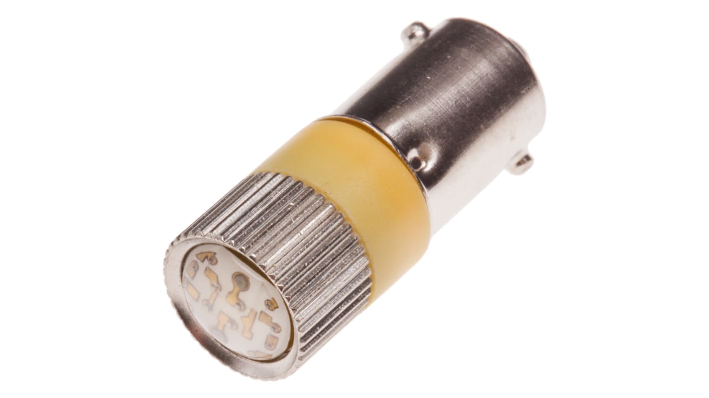 Lampada per indicatori RS PRO, lunga 28mm, Ø 10mm, 28V ca/cc, luce color Giallo, 120/110mcd, Multichip da 100000h con