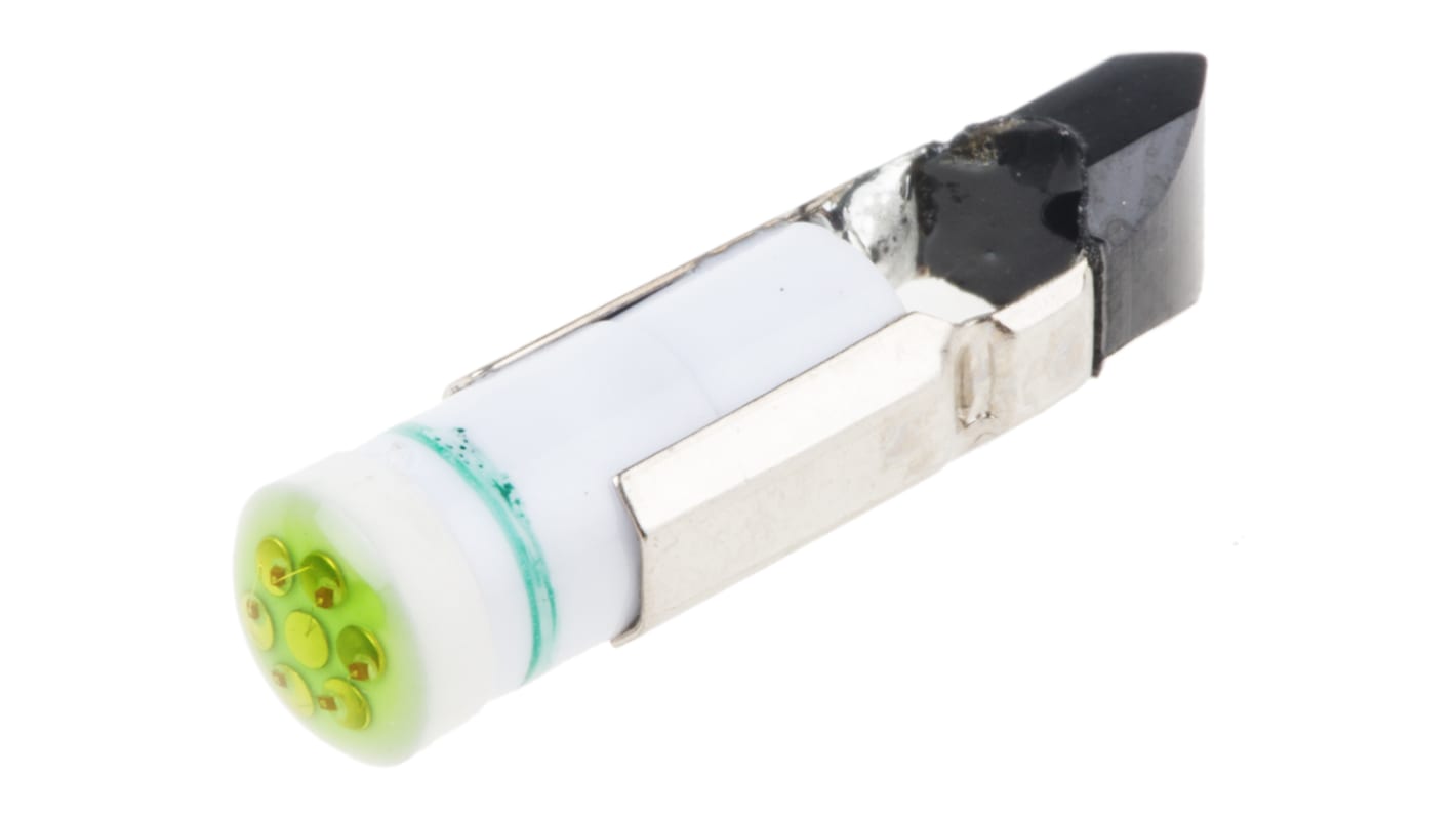 Lampada per indicatori RS PRO, lunga 22mm, Ø 5.5mm, 24V cc, luce color Verde, 50mcd, Multichip da 60000h con Attacco