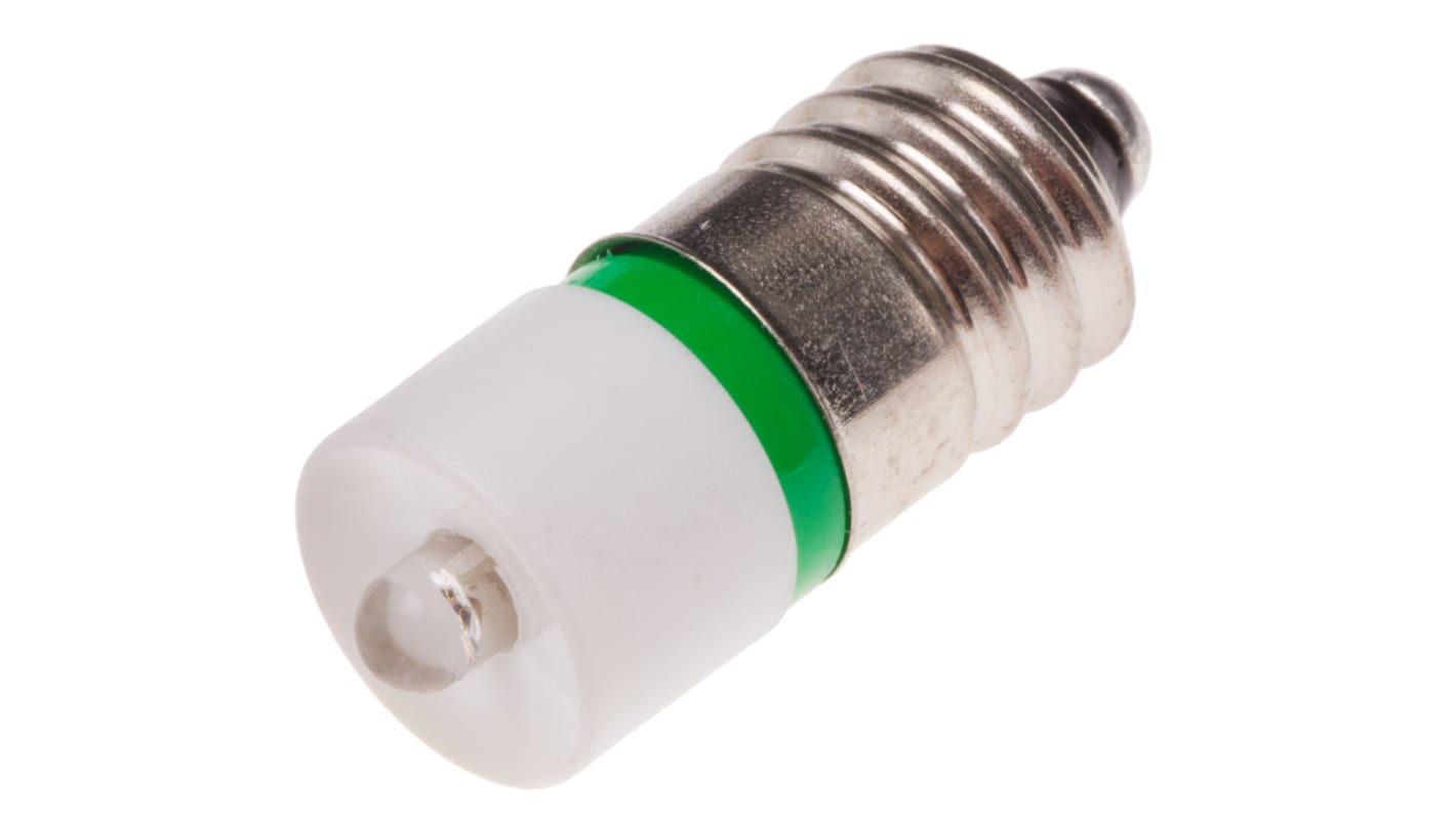 Lampada per indicatori RS PRO, lunga 25.25mm, Ø 10mm, 24V ca/cc, luce color Verde, 1610mcd, Chip singolo da 100000h con