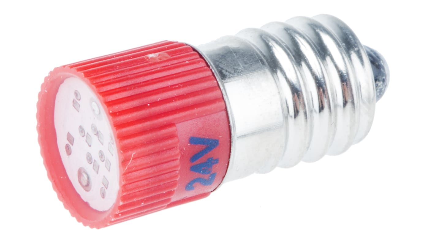 RS PRO Red LED Indicator Lamp, 24V ac/dc, E10 Base, 10mm Diameter, 110/105mcd