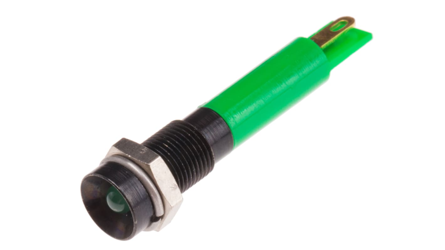 RS PRO Green Panel Mount Indicator, 12V dc, 6mm Mounting Hole Size, Solder Tab Termination