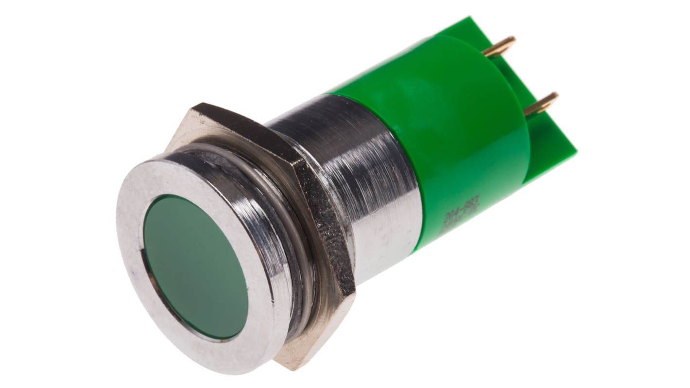 Indicatore da pannello RS PRO Verde  a LED, A filo, foro da 22mm