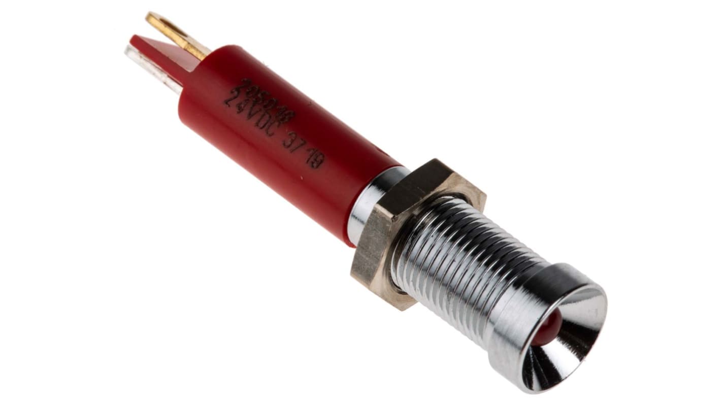 RS PRO Red Panel Mount Indicator, 24V dc, 6mm Mounting Hole Size, Solder Tab Termination