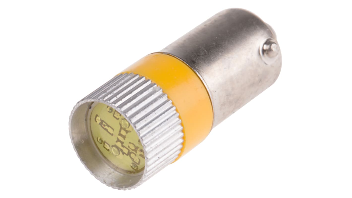 Bombilla para piloto luminoso LED RS PRO Amarillo, λ 585nm, 28V dc, 120/110mcd, 180°, casquillo BA9s, Ø 10mm