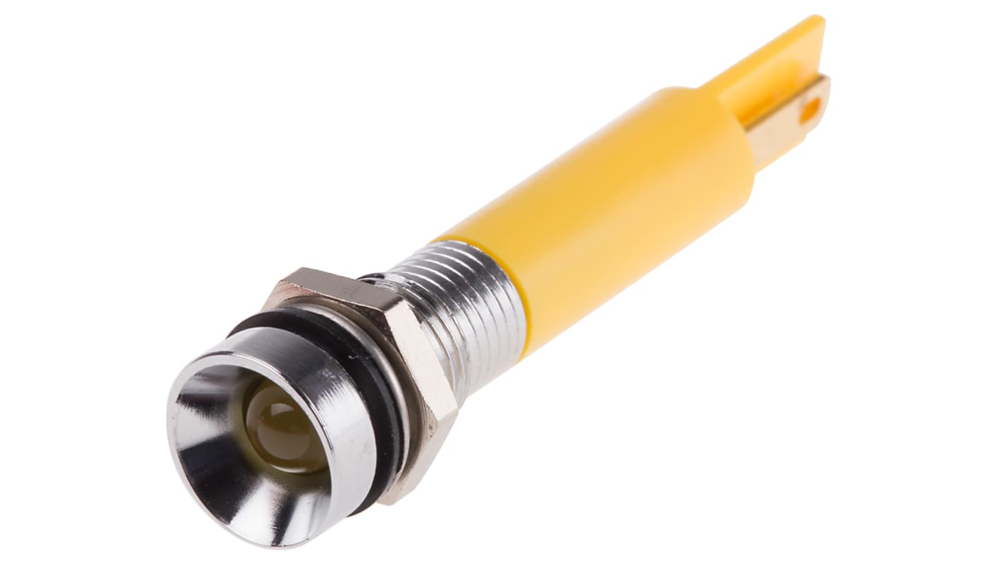 Indicatore da pannello RS PRO Giallo  a LED, 230V ca, Ad incasso, foro da 8mm