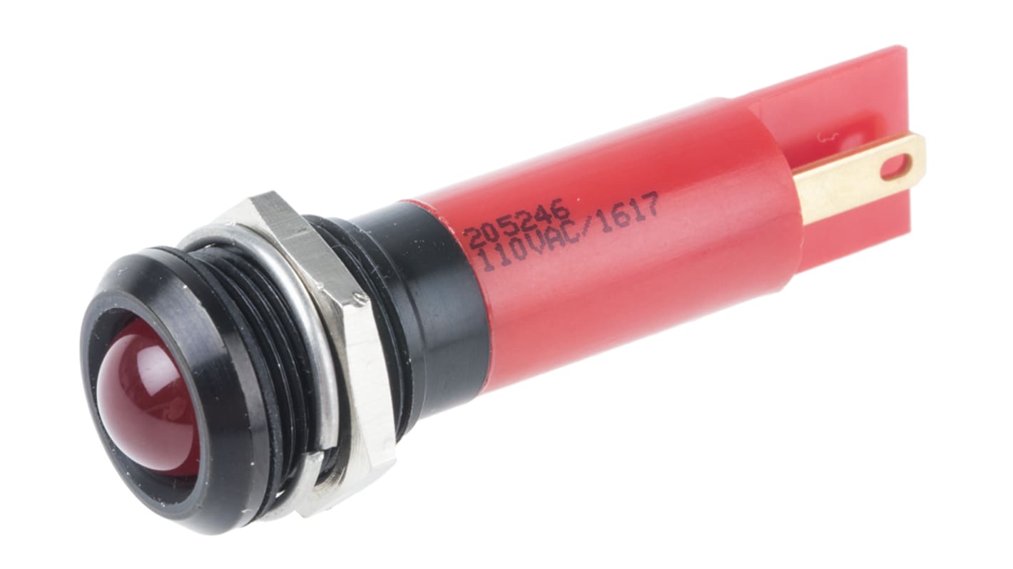 RS PRO Red Panel Mount Indicator, 130V ac, 12mm Mounting Hole Size, IP67