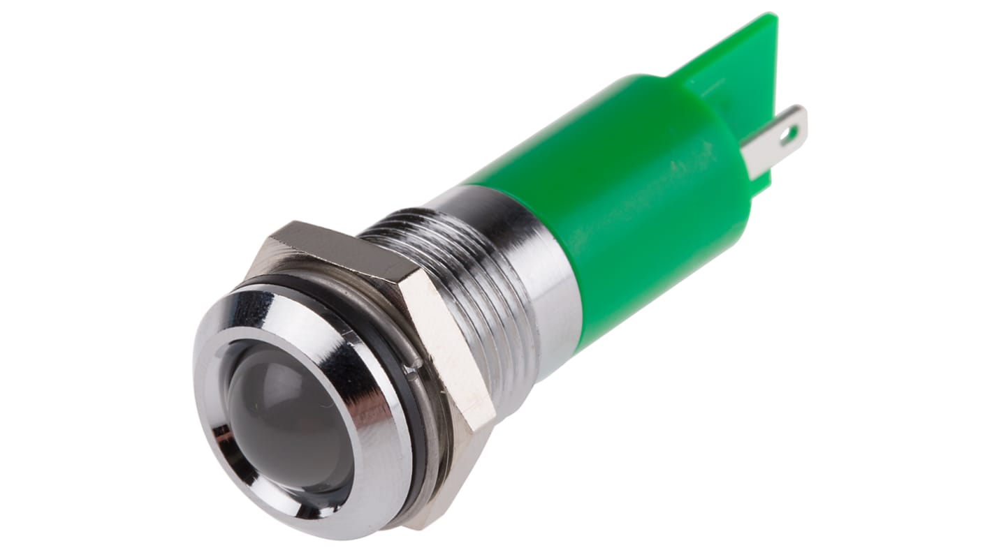 RS PRO Green Panel Mount Indicator, 14mm Mounting Hole Size, Solder Tab Termination, IP67