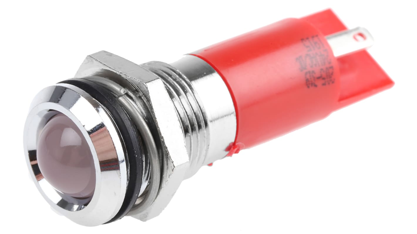 RS PRO Red Panel Mount Indicator, 14mm Mounting Hole Size, Solder Tab Termination, IP67