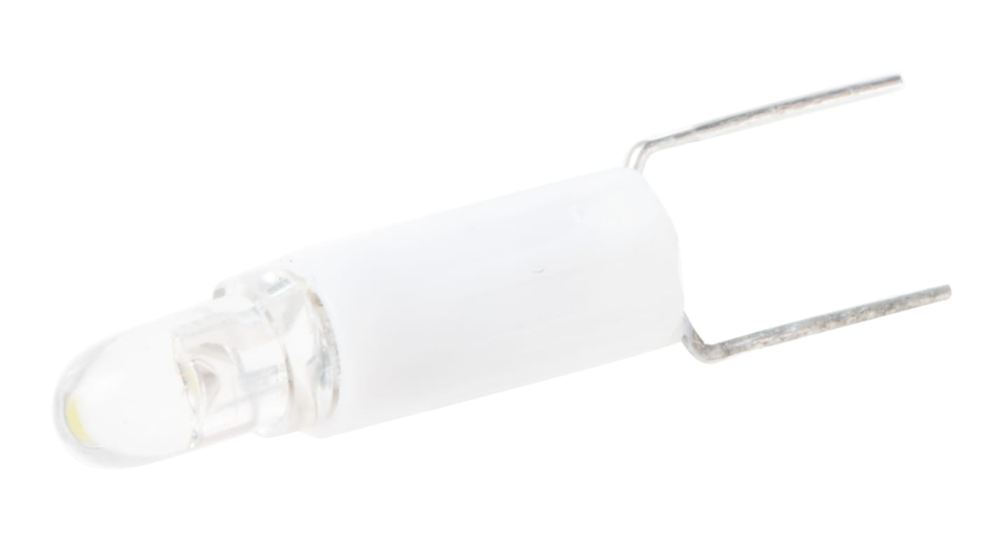 RS PRO White LED Indicator Lamp, 28V ac/dc, Bi-Pin Base, 4.25mm Diameter, 850mcd