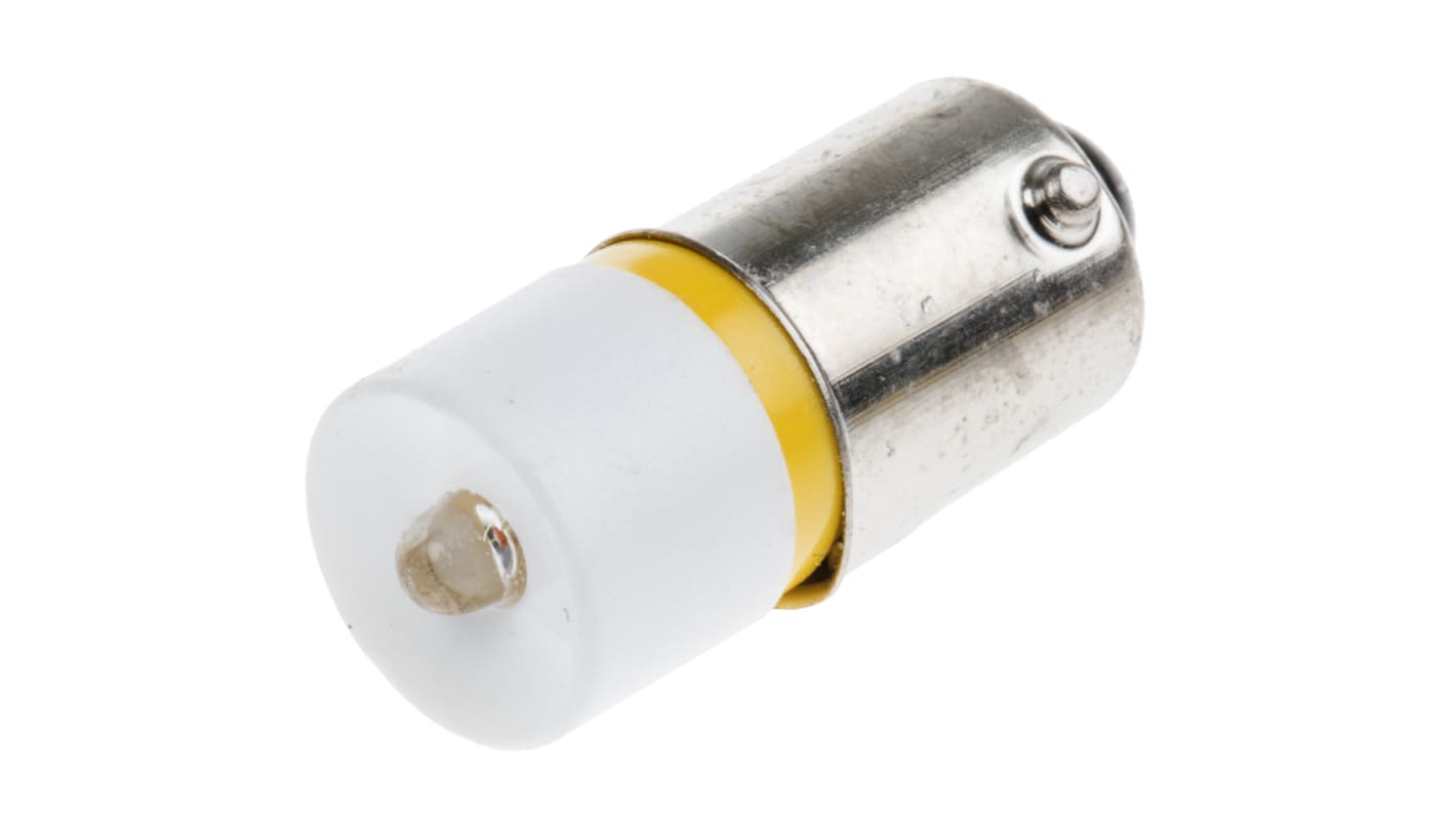 Lampada per indicatori RS PRO, lunga 24mm, Ø 10mm, 230V ca, luce color Giallo, 135mcd, Chip singolo da 100000h con base