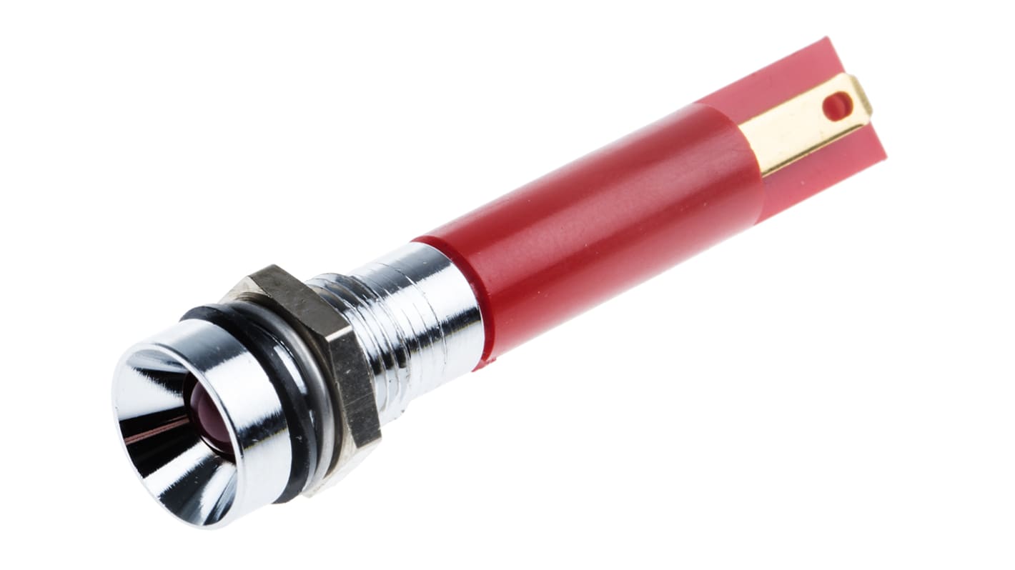 Indicador LED RS PRO, Rojo, lente rebajada, marco Cromo, Ø montaje 8mm, 12V, 20mA, 6000mcd, IP67