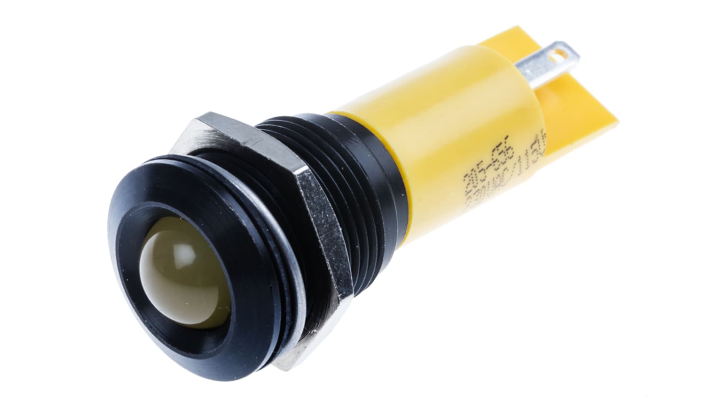 RS PRO Yellow Panel Mount Indicator, 115 V dc, 230V ac, 16mm Mounting Hole Size, Solder Tab Termination