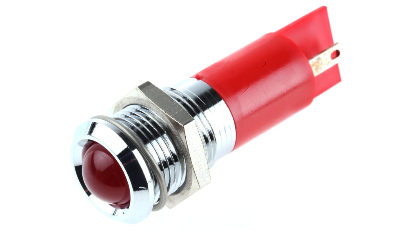 RS PRO Red Panel Mount Indicator, 14mm Mounting Hole Size, Solder Tab Termination