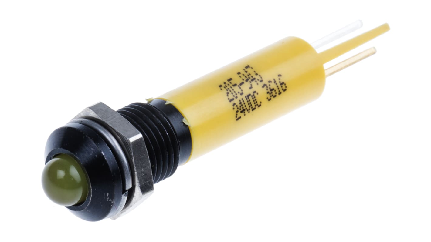 Indicatore da pannello RS PRO Giallo LED lampeggiante, 24V cc, Sporgente, foro da 8mm