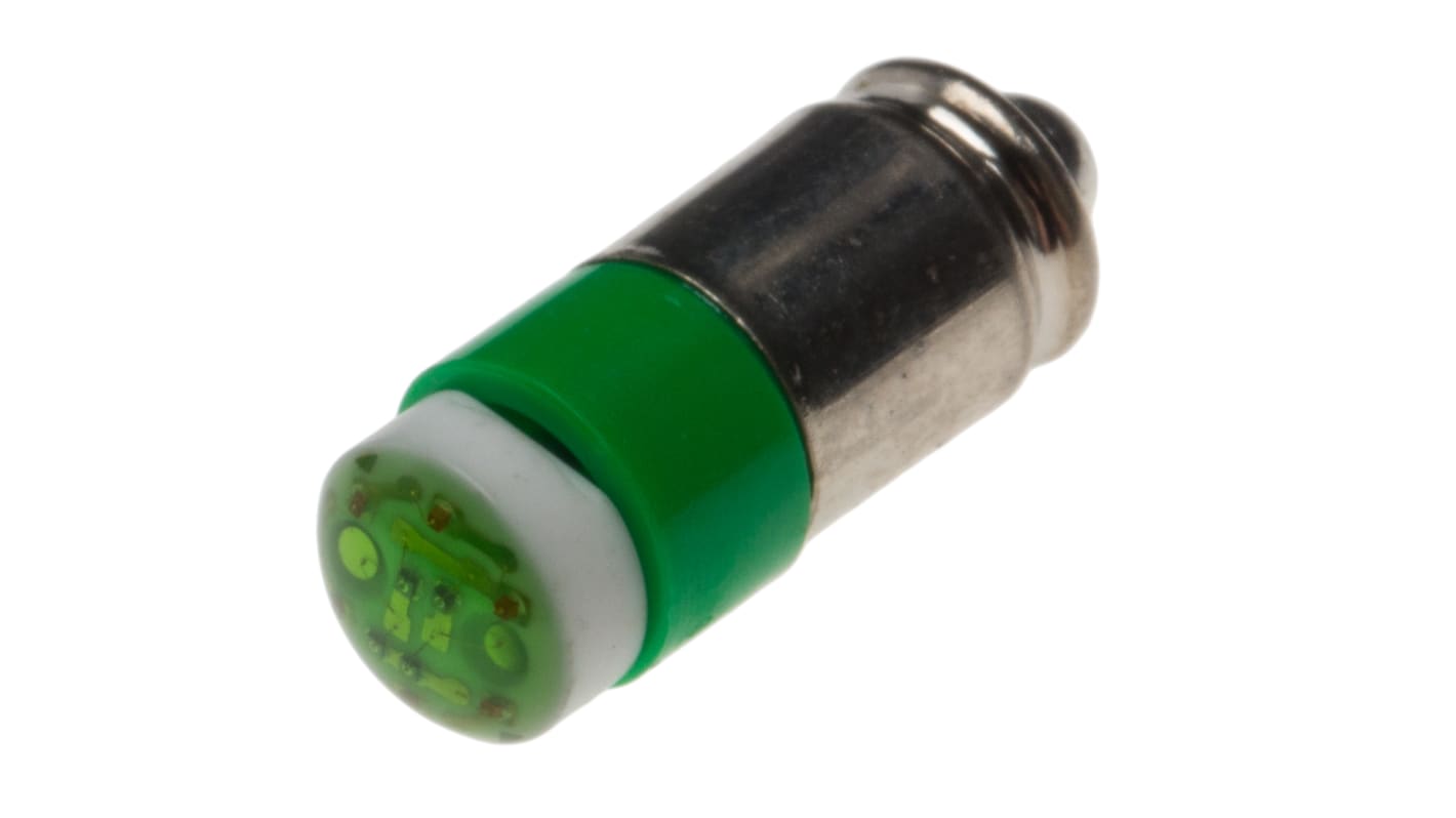 Bombilla para piloto luminoso LED RS PRO Verde, λ 565nm, 24V ac/dc / 14mA, 35mcd, 180°, casquillo bayoneta, Ø 6mm