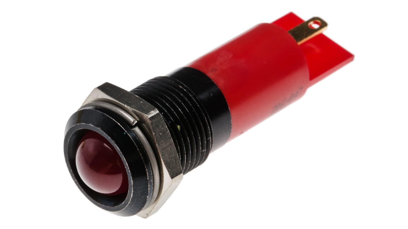 RS PRO Red Panel Mount Indicator, 14mm Mounting Hole Size, Solder Tab Termination