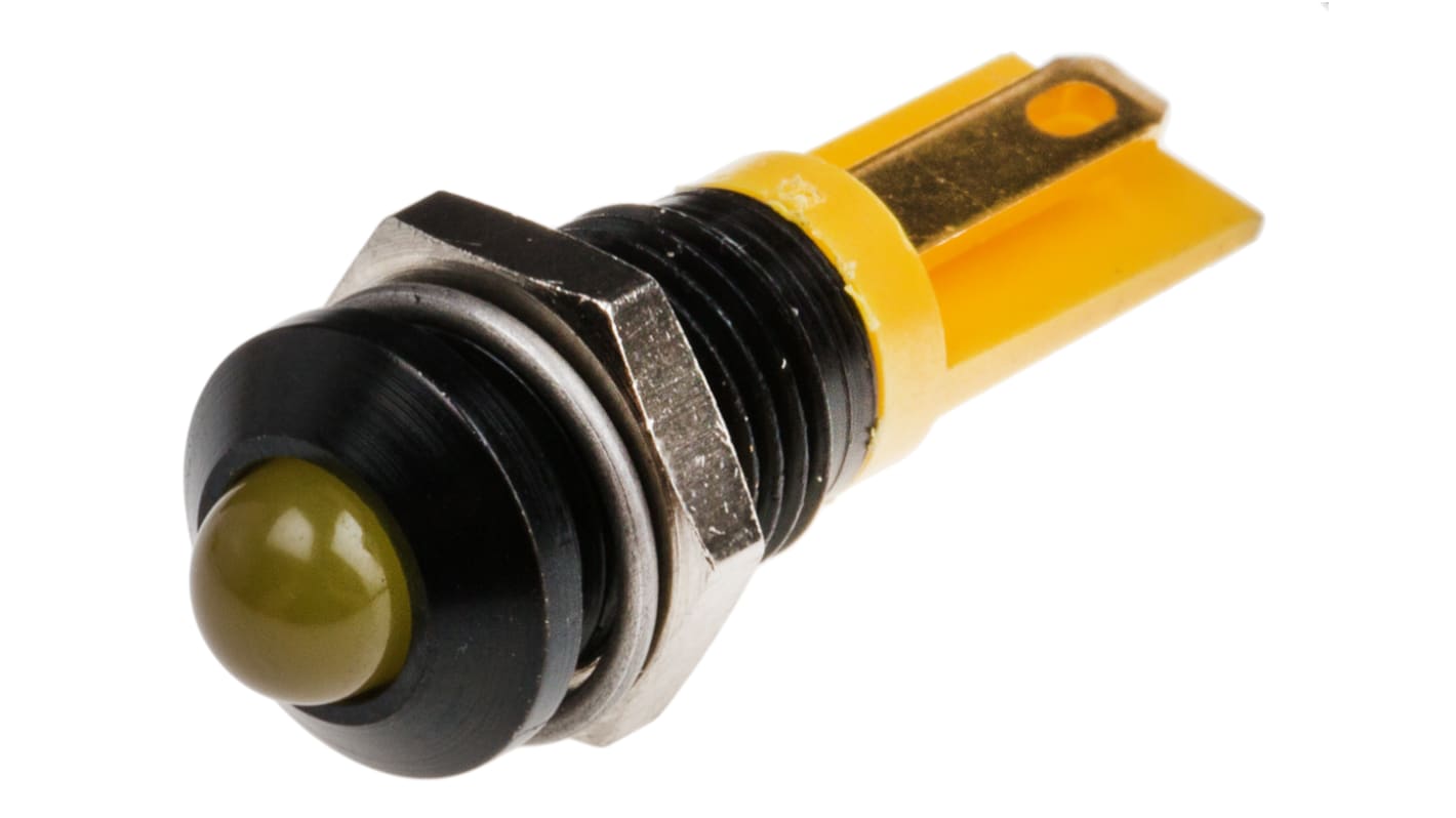 RS PRO Yellow Panel Mount Indicator, 2V dc, 8mm Mounting Hole Size, Solder Tab Termination