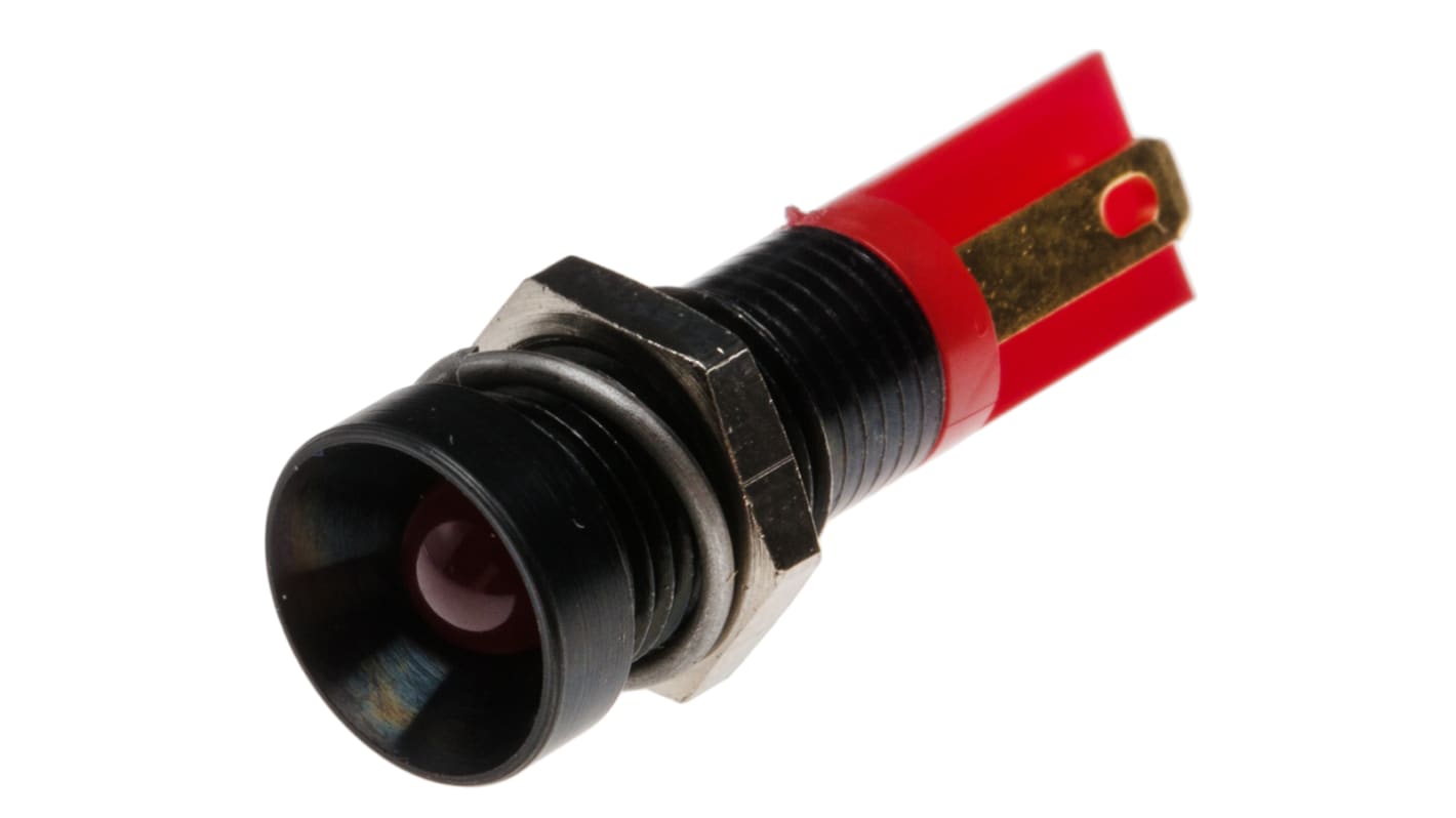 RS PRO Red Panel Mount Indicator, 2V dc, 8mm Mounting Hole Size, Solder Tab Termination